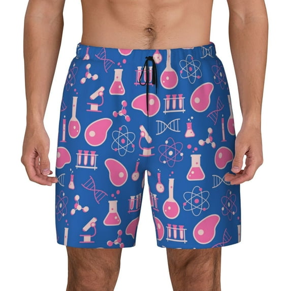 Kdxio Science Experiment Print Men's Swim Trunks with Compression Liner 7 Inch Inseam Quick Dry Swim Shorts