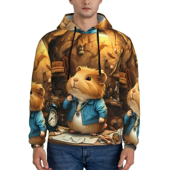 Kdxio Scientist Guinea Pig Print Mens Casual Hooded Collar Drawstring Hoodies Pullover Sweatshirts Casual Long Sleeve Shirts-Medium