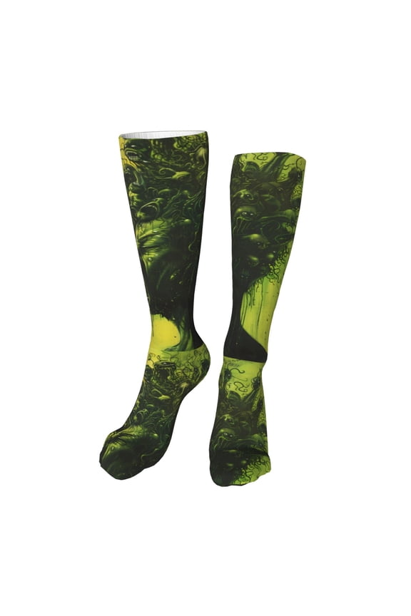 Screaming Horror Art Funny Silky Novelty Funky Long Knee High Socks Soft 3D Print Cosplay Crazy Stockings for Men Women