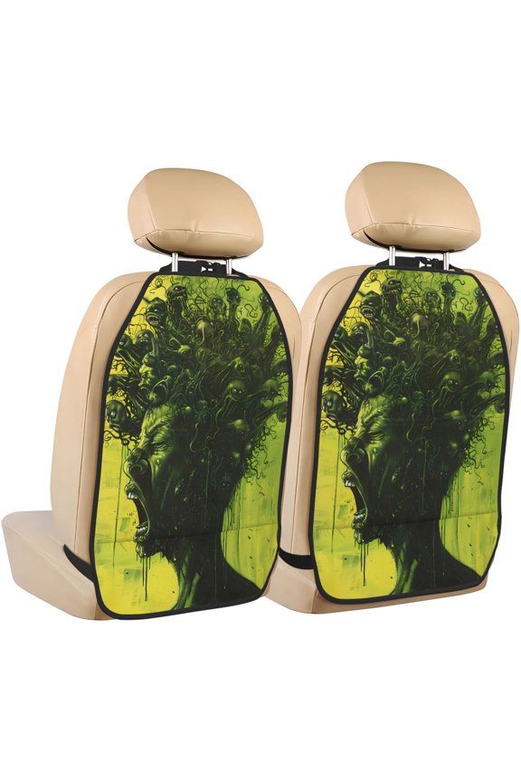 Screaming Horror Art Print 2 Pack Car Kick Mat Seat Cover Back Protector Mat with Pockets for Organizer Backseat Protector and Storage Anti Kick Pad for Vehicles
