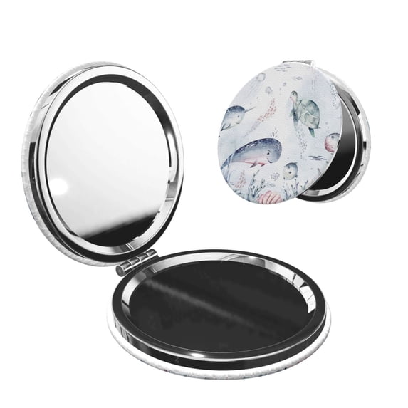 Kdxio Sea Animals Pocket Mirror, 1X/2X Travel Makeup Mirror 2-Sided Folding Small Mirror Portable Double-Sided Magnifying Cosmetic Mirror for Gift-Round Shape