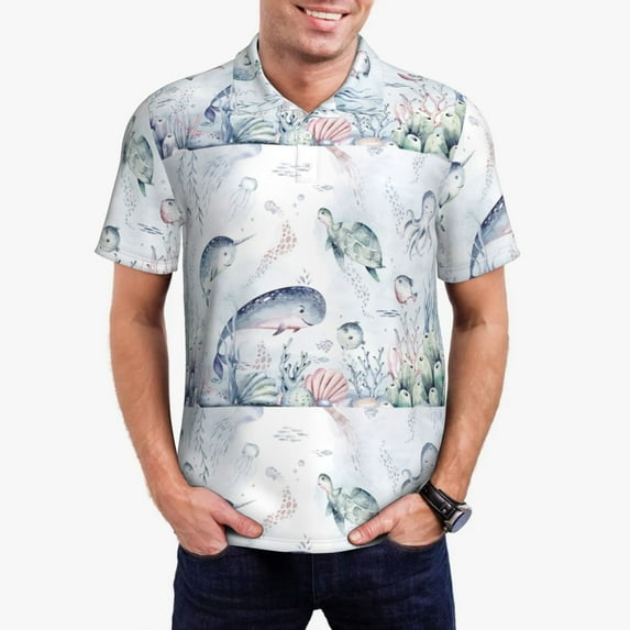 Kdxio Sea Animals Print Men's Short Sleeve Polo Shirt,Midweight Men's Shirt