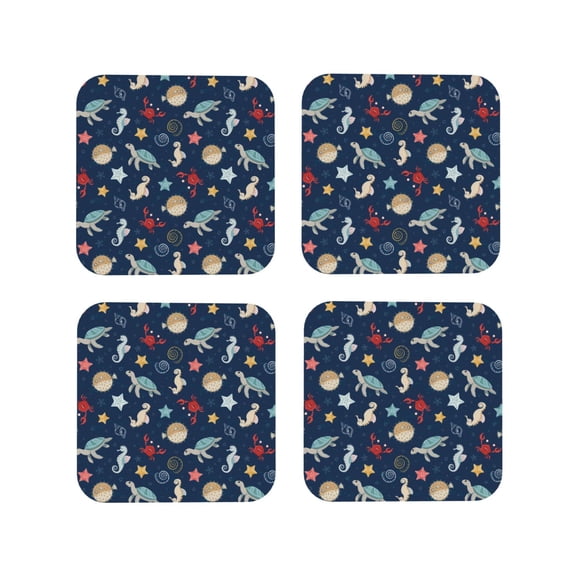 Kdxio Sea Creatures Funny Coasters,4 Pcs Leather Coasters,Housewarming Gifts,Protect Furniture from Water Marks Scratch and Damage