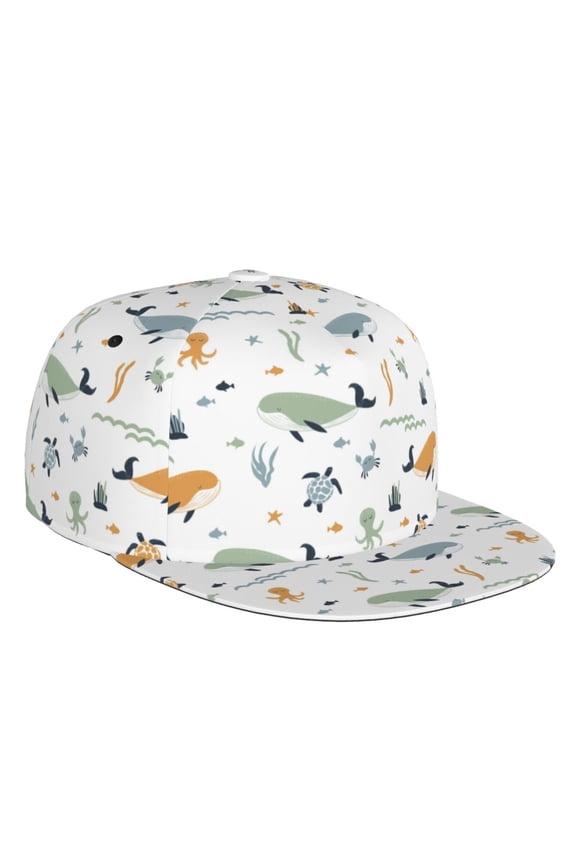 Sea Creatures Print Snapback Hat for Men Women,Adjustable Baseball Cap