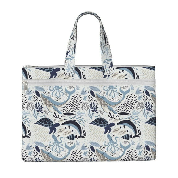 Kdxio Sea Life Elements File Tote Document Bag Business Briefcase Bag Document Organizer Tote Briefcase for Letter A4 Files Business Teacher Office Bag