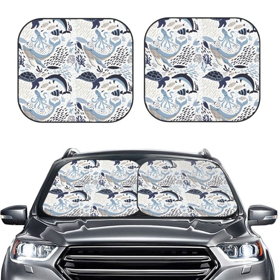 Kdxio Sea Life Elements Print 2-Piece Sun Shade Front Windshield - Foldable Car Front Window Sunshades for Most Sedans SUV Truck