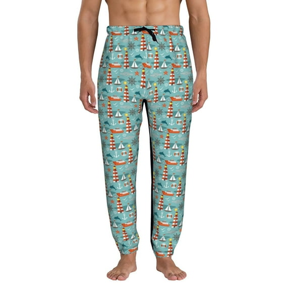 Kdxio Sea Lighthouse Pattern Joggers,Sweatpants for Men with Pockets-XX-Large