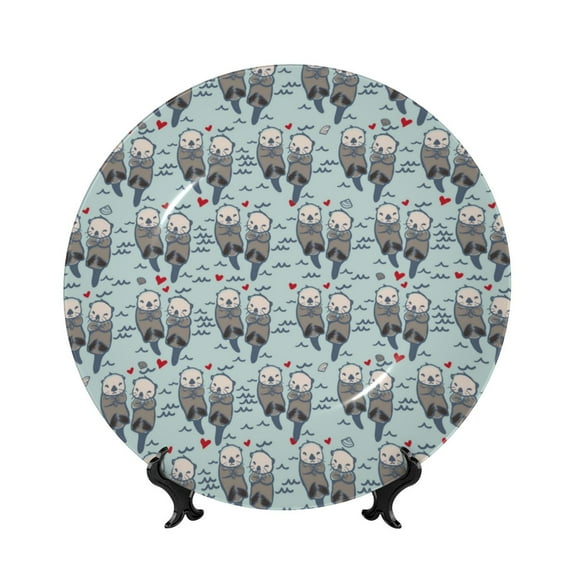 Kdxio Sea Otter Bone China Decorative Plate Ceramic Decorative Plate for Home Office Wall Stand Decorative Plates for Home Bedroom-8in