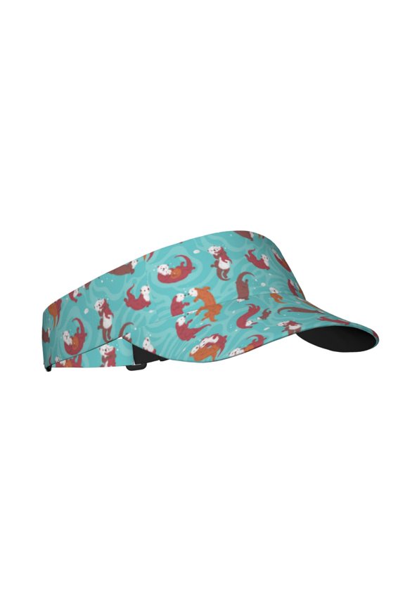 Sea Otters Family In Blue Water Print Sun Visor Hat Golf Visor Adjustable Velcro Outdoor Sports Cap for Men Women