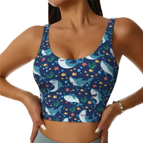Kdxio Sea Sharks Print Workout Crop Tank Top for Women Racerback Yoga Tank Tops Athletic Sports Shirts Exercise Undershirts