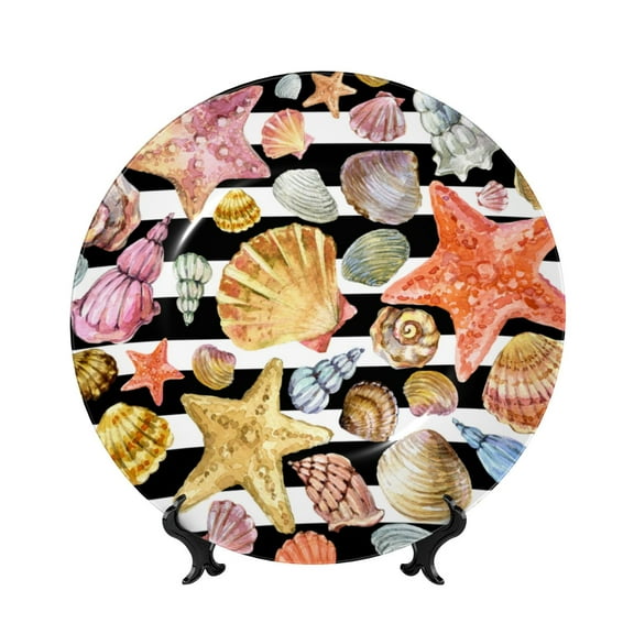 Kdxio Sea Shell Bone China Decorative Plate Ceramic Decorative Plate for Home Office Wall Stand Decorative Plates for Home Bedroom-8in