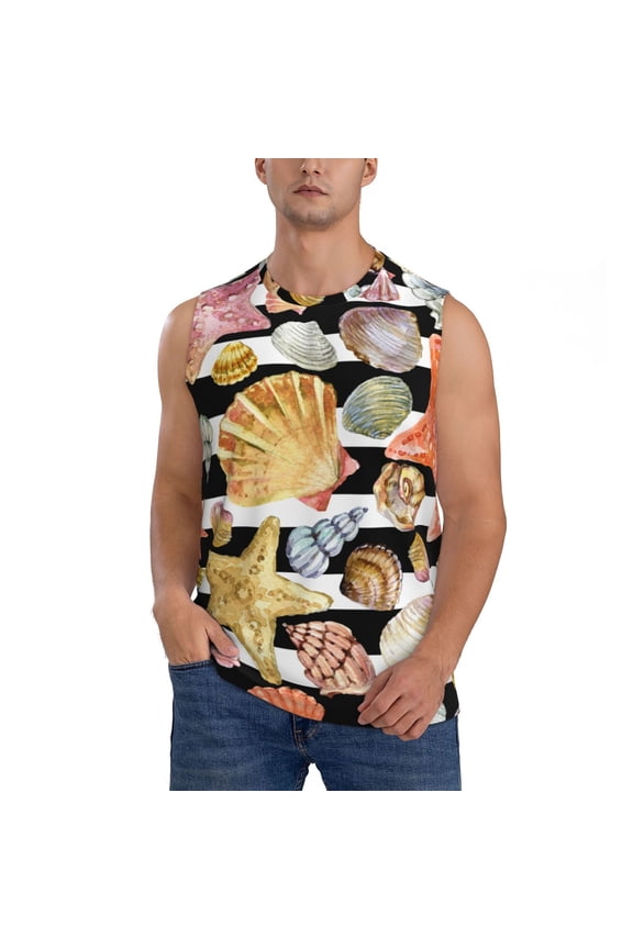 Sea Shell for Men's Muscle T-shirt,Sleeveless for Workout Running Athletic Gym Lounge Casual