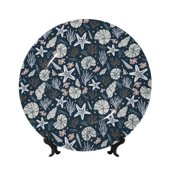 Kdxio Sea Shells 1 Bone China Decorative Plate Ceramic Decorative Plate for Home Office Wall Stand Decorative Plates for Home Bedroom-7in