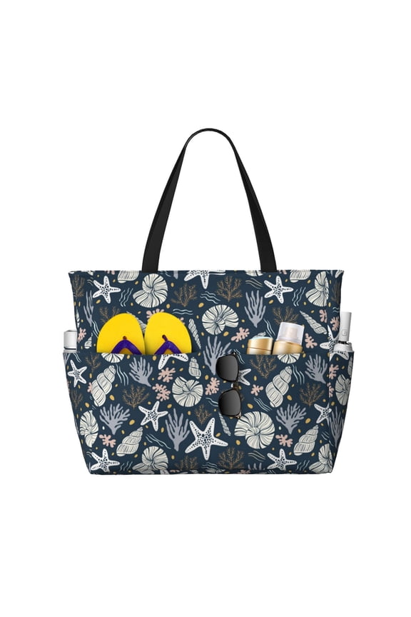 Sea Shells 1 for Beach Bag for Women Large Beach Tote Bag Waterproof Sandproof Swim Bag with Zipper Pockets Beach Vacation Travel