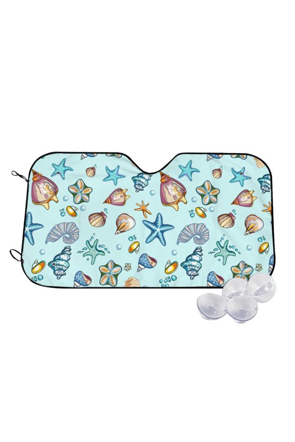 Sea Shells 2 Print Windshield Sun Shade,UV Rays and Sun Heat Protection,Sunshade for Car Windshield,Car Shade Front Windshield - Medium