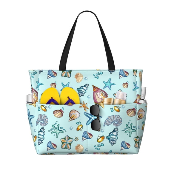 Kdxio Sea Shells 2 for Beach Bag for Women Large Beach Tote Bag Waterproof Sandproof Swim Bag with Zipper Pockets Beach Vacation Travel