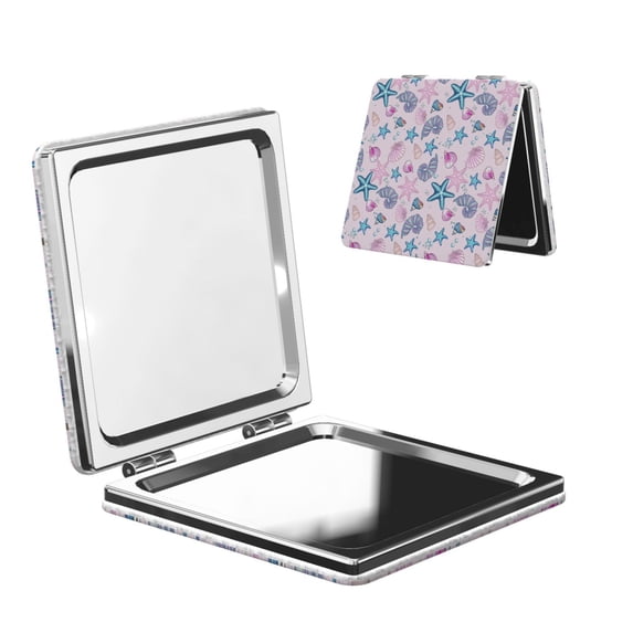 Kdxio Sea Shells 3 Pocket Mirror, 1X/2X Travel Makeup Mirror 2-Sided Folding Small Mirror Portable Double-Sided Magnifying Cosmetic Mirror for Gift-Square