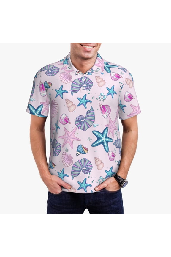 Sea Shells 3 Print Men's Short Sleeve Polo Shirt,Midweight Men's Shirt