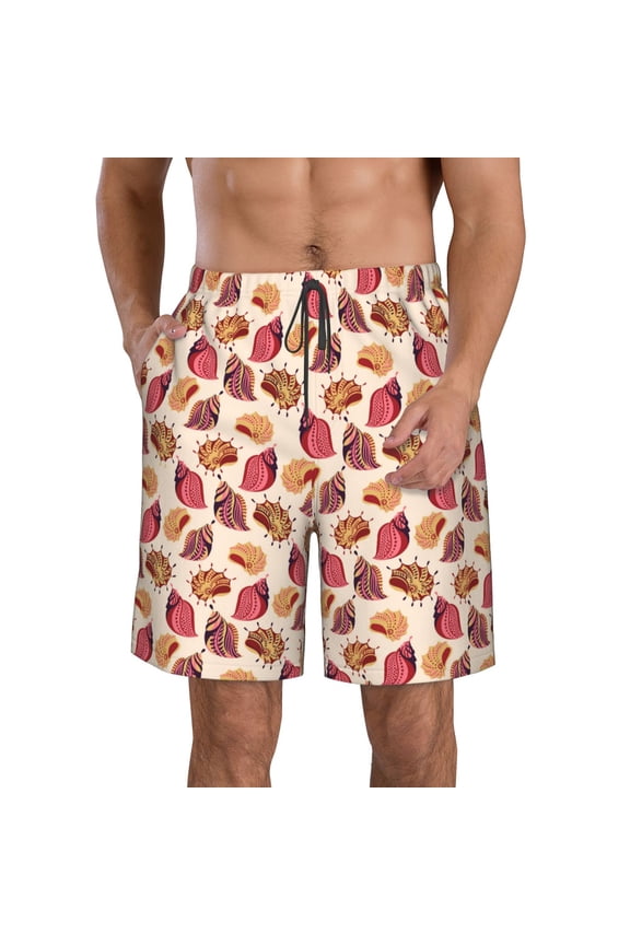 Sea Shells Pattern Mens Casual Shorts - Drawstring Summer Beach Sports Shorts for Men