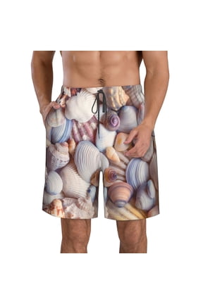 Sea Shells Pattern Mens Casual Shorts - Drawstring Summer Beach Sports Shorts for Men