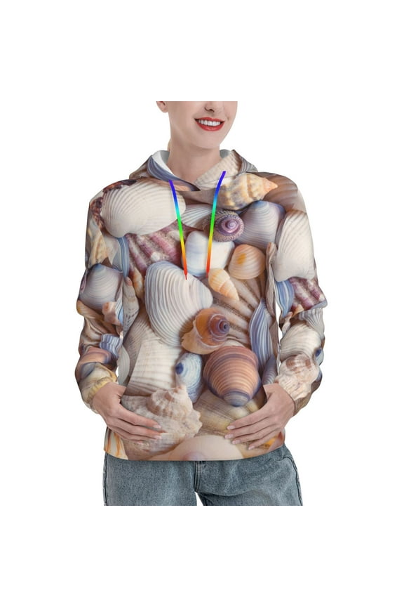 Sea Shells Print Womens Oversized Hoodies Sweatshirts Hooded Pullover Tops Sweaters Casual-Medium