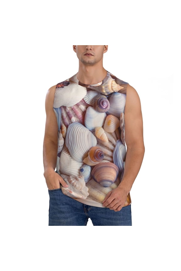 Sea Shells for Men's Muscle T-shirt,Sleeveless for Workout Running Athletic Gym Lounge Casual