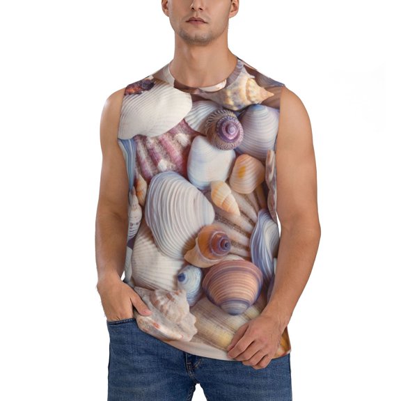 Kdxio Sea Shells for Men's Muscle T-shirt,Sleeveless for Workout Running Athletic Gym Lounge Casual