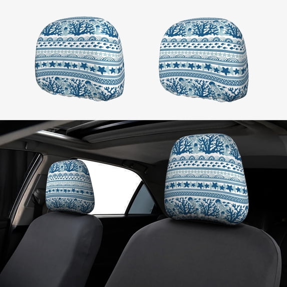 Kdxio Sea Underwater Jellyfish Pattern Print 2 Piece Car Head Rest Covers Set Auto Front/Rear Seats Headrest Cover Universal Fit Most Cars,Sedan, SUV