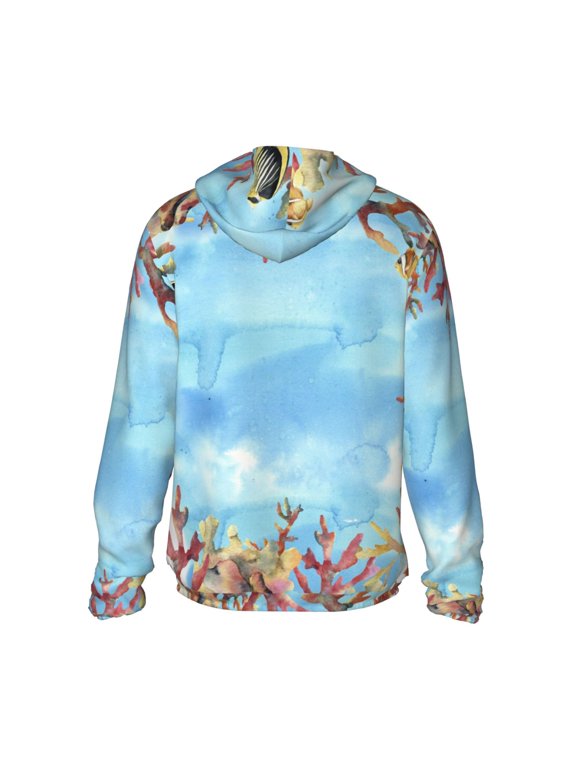 Sea and Fish Print Women Men Sun Protection UPF 50+ Jackets Zip Up Long Sleeve Hoodie Hiking Lightweight with Pockets