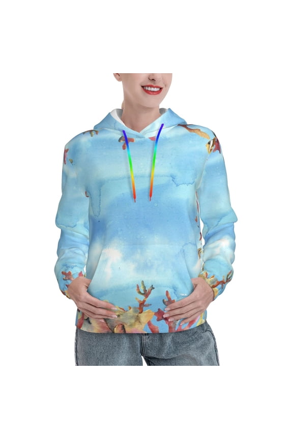 Sea and Fish Print Womens Oversized Hoodies Sweatshirts Hooded Pullover Tops Sweaters Casual-Small