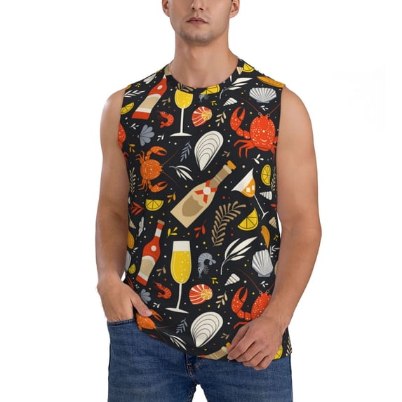 Kdxio Seafood And Drinks for Men's Muscle T-shirt,Sleeveless for Workout Running Athletic Gym Lounge Casual