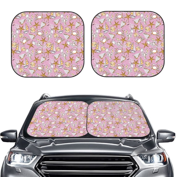 Kdxio Seafood Print 2-Piece Sun Shade Front Windshield - Foldable Car Front Window Sunshades for Most Sedans SUV Truck