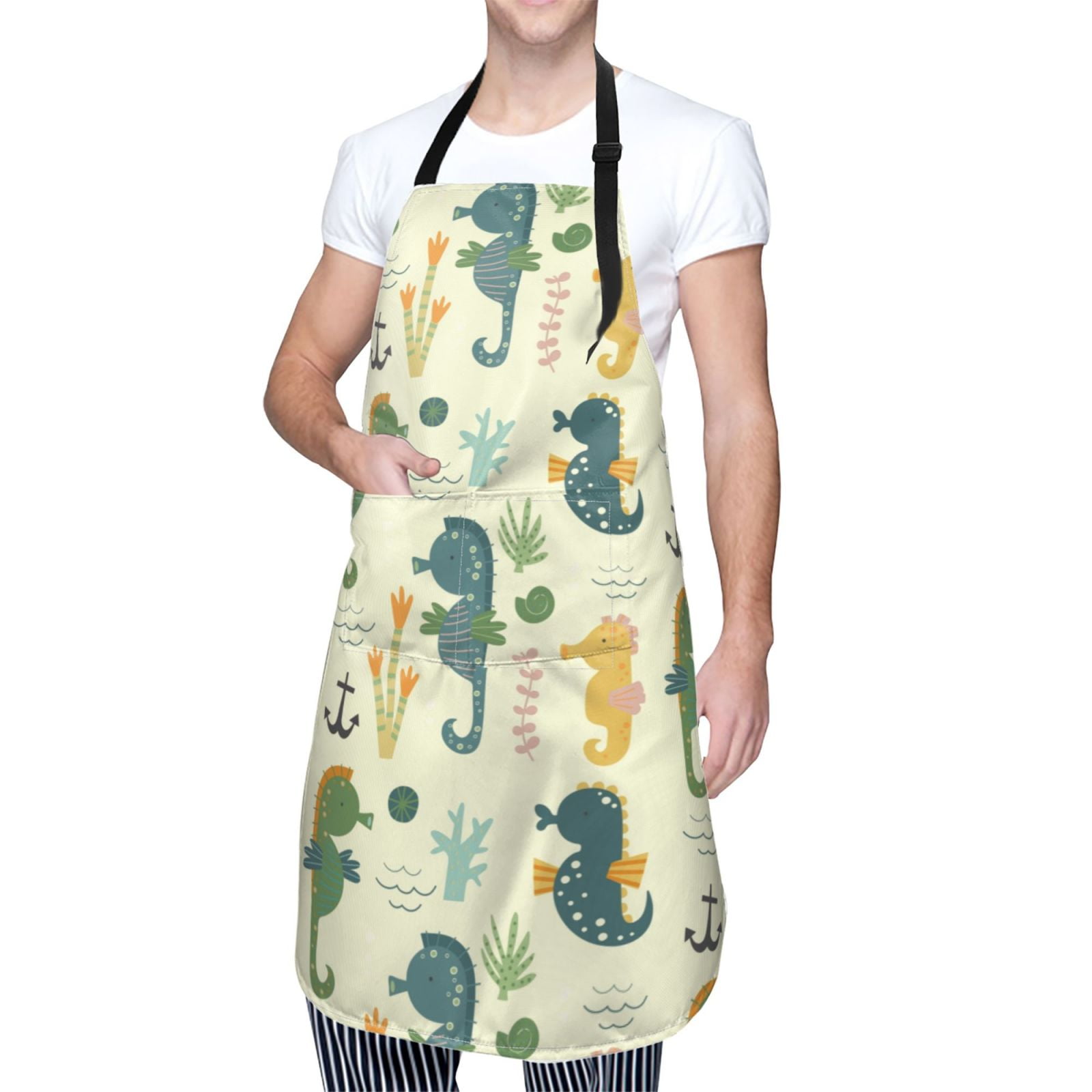 Kdxio Seahorse Apron with Pockets Adjustable Kitchen Aprons for Men Women Waterproof Aprons for Cooking,Drawing,Crafting, Baking Household Cleaning