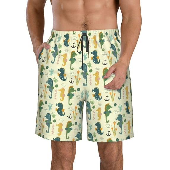 Kdxio Seahorse Pattern Mens Casual Shorts - Drawstring Summer Beach Sports Shorts for Men