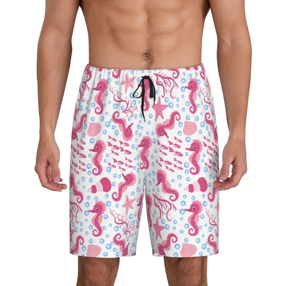 Kdxio Seahorse and Starfish Print Mens Sleep Shorts Bottoms Soft Comfy Pajama Wear Pants with Drawstring Pockets