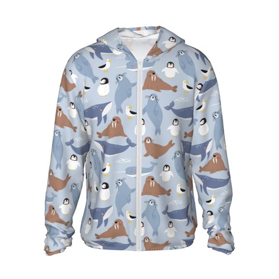 Kdxio Seal Fox Seagull Whales Print Women Men Sun Protection UPF 50+ Jackets Zip Up Long Sleeve Hoodie Hiking Lightweight with Pockets