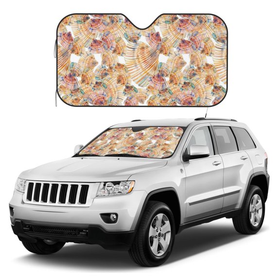 Kdxio Seashells Print Windshield Sun Shade, Foldable Sun Blocker for Car,Truck,SUV Automotive Interior Sun Protection,Reflective Shade for Front Windshield(Medium)