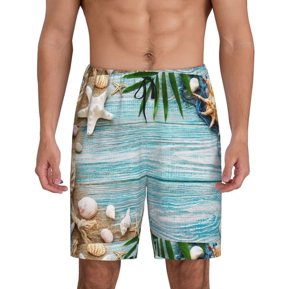 Kdxio Seashells on Sand Print Mens Sleep Shorts Bottoms Soft Comfy Pajama Wear Pants with Drawstring Pockets