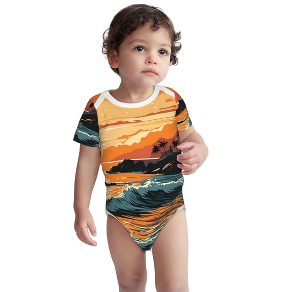 Kdxio Serene Ocean Sunset Pattern Unisex Baby Cotton Short Sleeve Bodysuits-18 Months