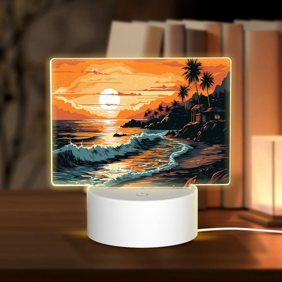 Kdxio Serene Ocean Sunset Rectangular Acrylic Night Light Acrylic Sleep Night Light Friend Gifts for Birthday Gifts for Women Teens Boys Girls