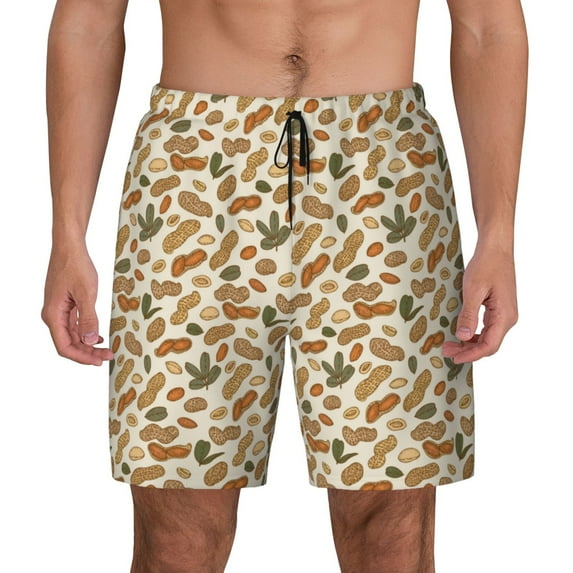 Kdxio Set With Peanut Print Men's Swim Trunks with Compression Liner 7 Inch Inseam Quick Dry Swim Shorts