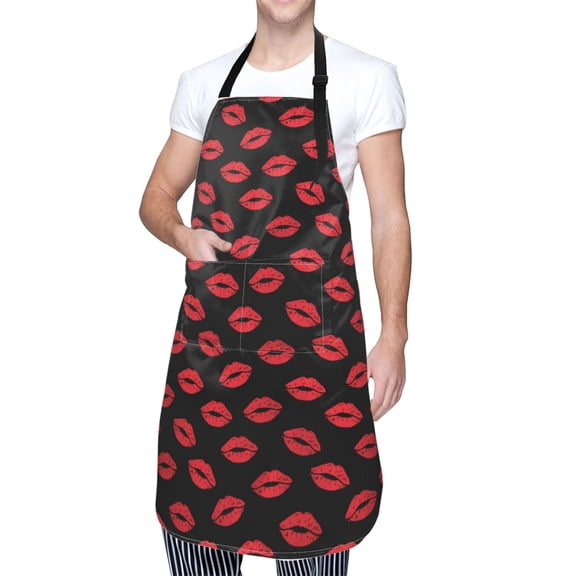Kdxio Sexy Red Lips Kiss Apron with Pockets Adjustable Kitchen Aprons for Men Women Waterproof Aprons for Cooking,Drawing,Crafting, Baking Household Cleaning