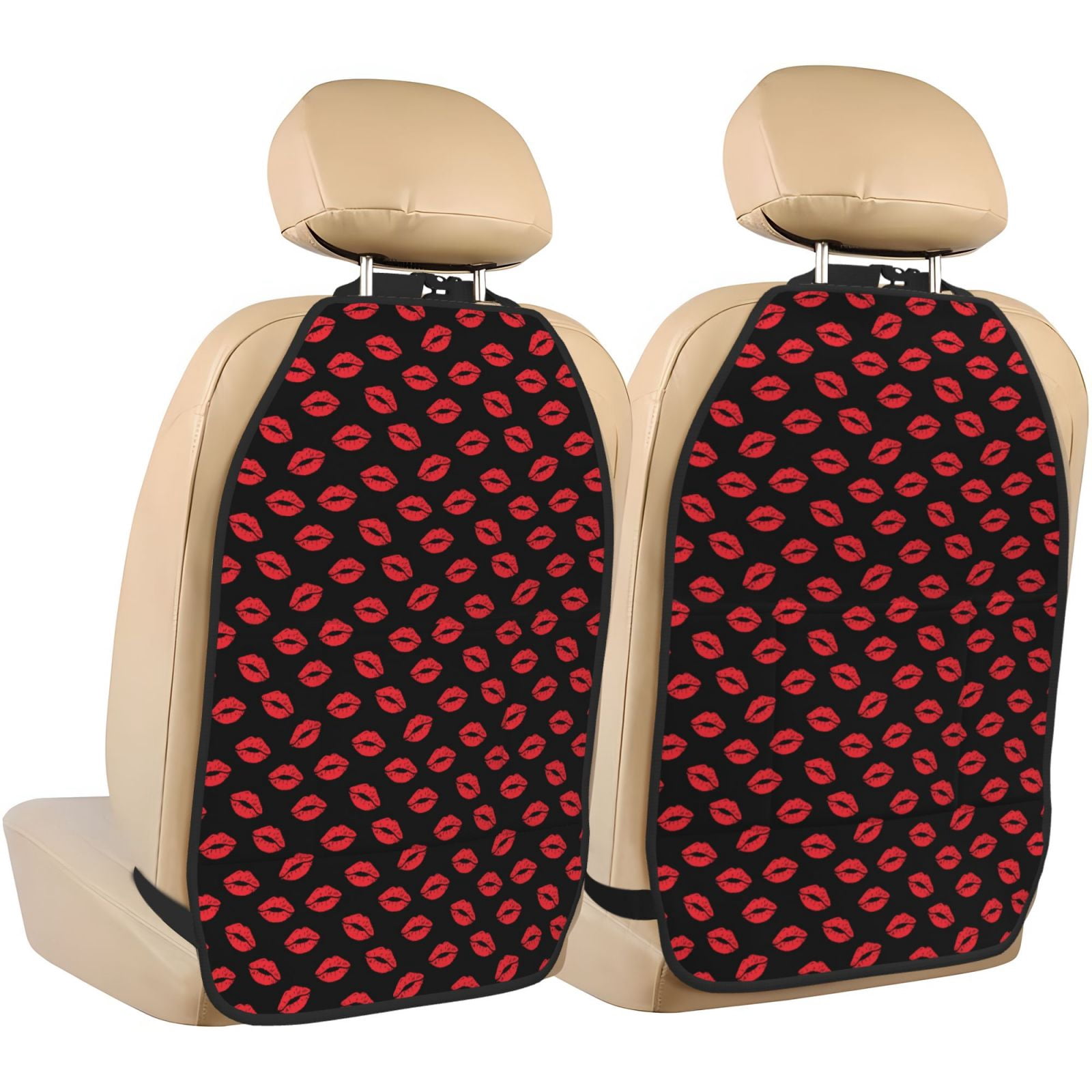 Kdxio Sexy Red Lips Kiss Print 2 Pack Car Kick Mat Seat Cover Back Protector Mat with Pockets for Organizer Backseat Protector and Storage Anti Kick Pad for Vehicles