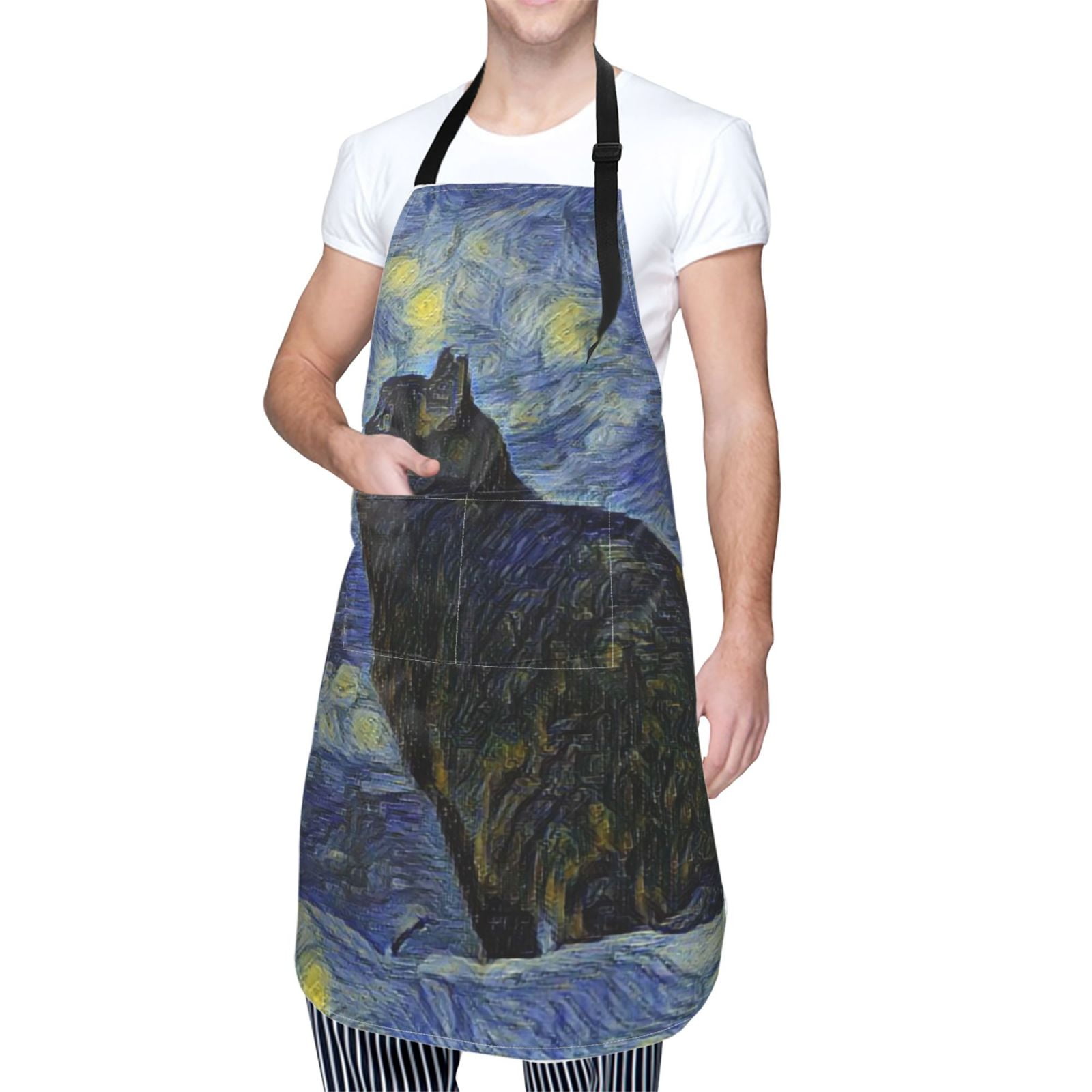 Kdxio Shambhala Cat In Van Gogh Impressionist Apron with Pockets Adjustable Kitchen Aprons for Men Women Waterproof Aprons for Cooking,Drawing,Crafting, Baking Household Cleaning