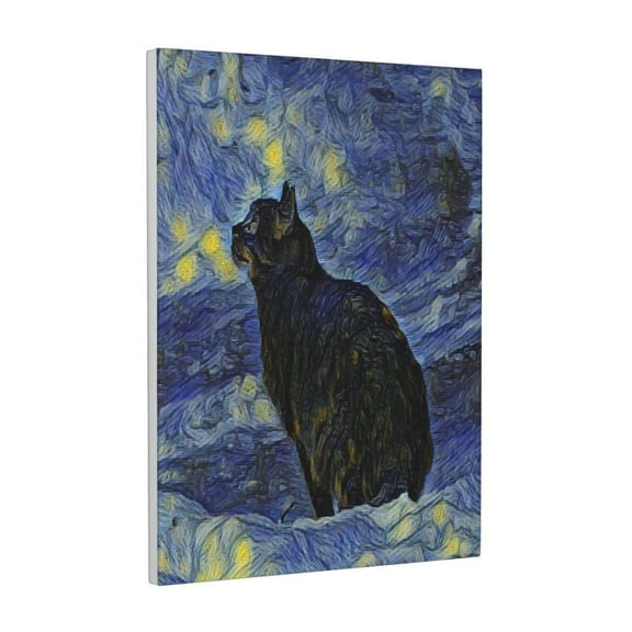 Kdxio Shambhala Cat In Van Gogh Impressionist Pattern Canvas Wall Art 12x16 Inches - Waterproof HD Print Solid Wood Frame for Living Room & Bathroom,Vertical
