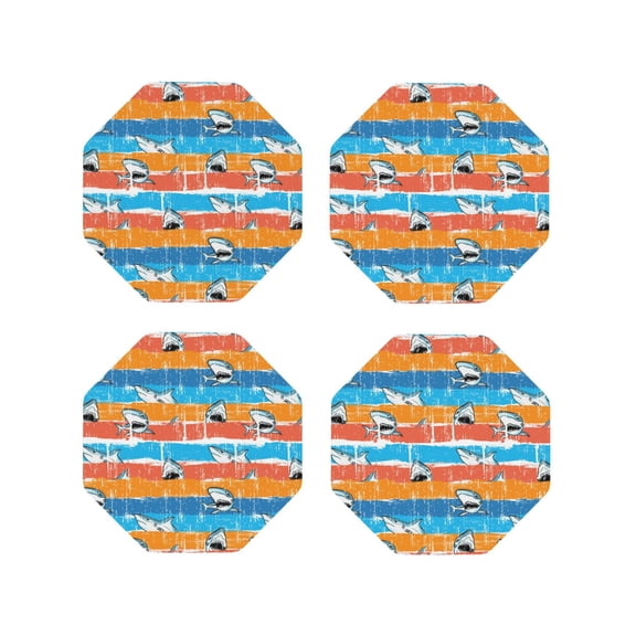 Kdxio Shark On Line Funny Coasters,4 Pcs Leather Coasters,Housewarming Gifts,Protect Furniture from Water Marks Scratch and Damage