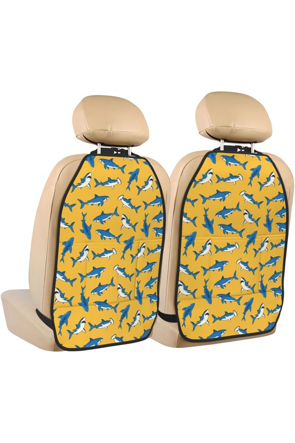 Shark Print Print 2 Pack Car Kick Mat Seat Cover Back Protector Mat with Pockets for Organizer Backseat Protector and Storage Anti Kick Pad for Vehicles
