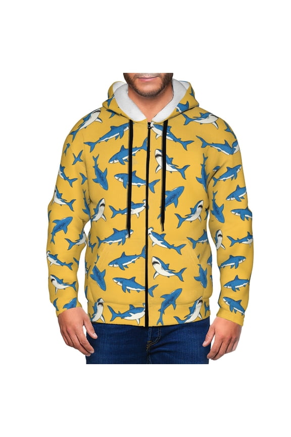 Shark Print Print Men Hoodies Casual Hoodies for Men with Zip Pockets Full Zip Long Sleeve Sweatshirt Sports Hooded Jacket-Medium