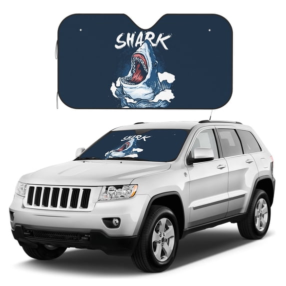 Kdxio Shark Print Windshield Sun Shade, Foldable Sun Blocker for Car,Truck,SUV Automotive Interior Sun Protection,Reflective Shade for Front Windshield(Small)