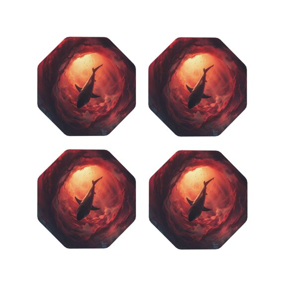 Kdxio Shark Underwater Vortex Funny Coasters,4 Pcs Leather Coasters,Housewarming Gifts,Protect Furniture from Water Marks Scratch and Damage